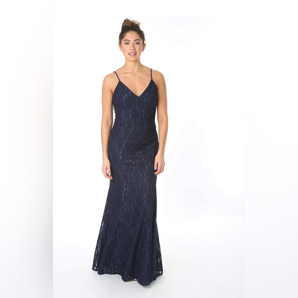 NWT JUMP Junior’s Long Metallic Lace Spaghetti Strap Gown Prom